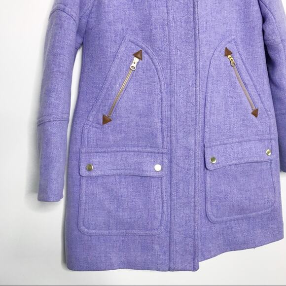 New J Crew Womens 00 Light Purple Chateau Stadium Cloth Parka Faux Fur Trim Wool - Picture 3 of 8